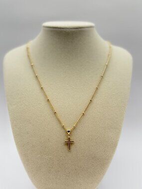 14K Gold Plated Premium Cross Pendant Necklace 18"